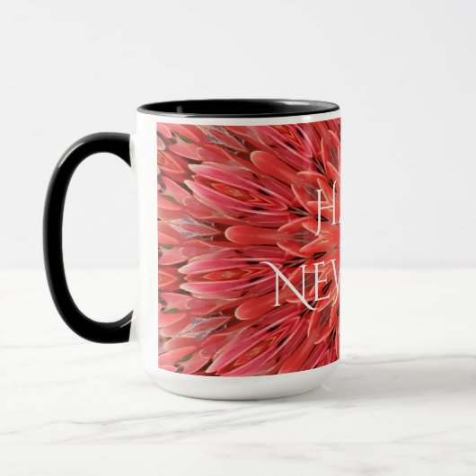 Kaleidoskop Design Red Blume Happy Neujahrstext Tasse (Links)