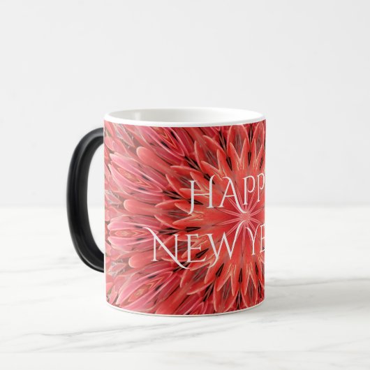Kaleidoskop Design Red Blume Happy Neujahrstext Verwandlungstasse (Vorderseite Links)
