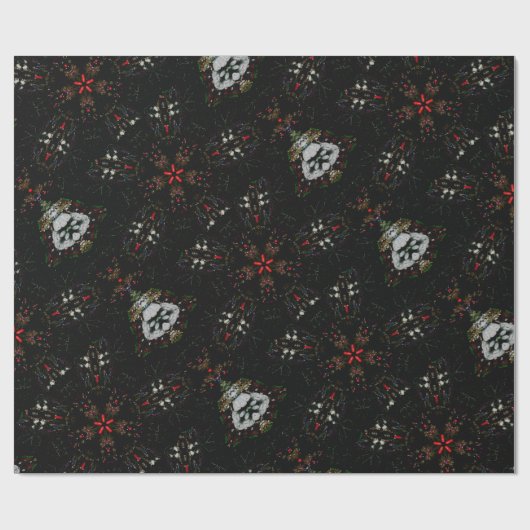 Kaleidoskop Design Schwarz-Flora-Muster Geschenkpapier (Flach)