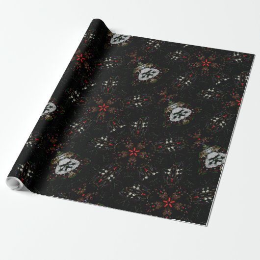 Kaleidoskop Design Schwarz-Flora-Muster Geschenkpapier (Ungerollt)
