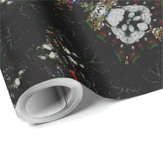 Kaleidoskop Design Schwarz-Flora-Muster Geschenkpapier (Rolleneckpunkt)