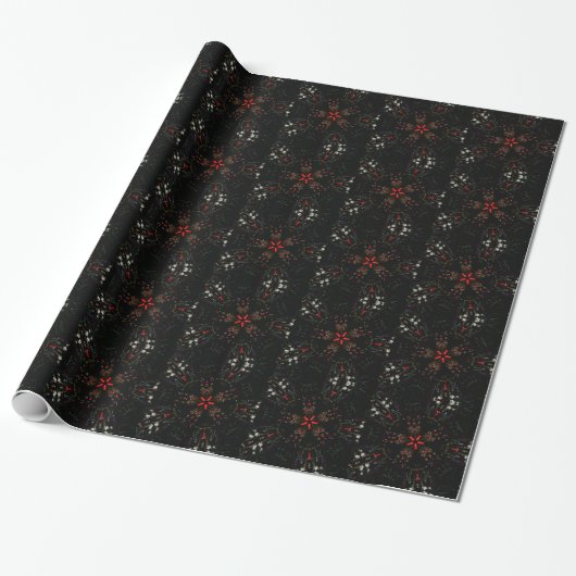 Kaleidoskop Design Schwarz-Flora-Muster Geschenkpapier (Ungerollt)