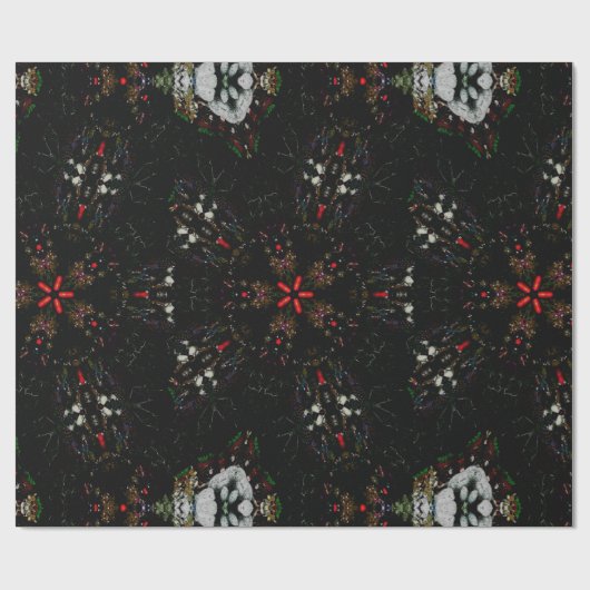 Kaleidoskop Design Schwarz-Flora-Muster Geschenkpapier (Flach)