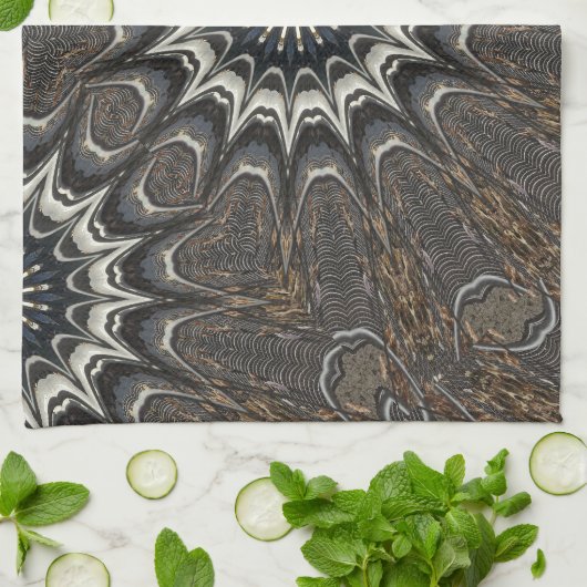 Kaleidoskop Design Schwarz Grau Weiße Kunst Geschirrtuch (Gefaltet)