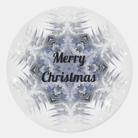 Kaleidoskop Design Sparkling Blaue Schneeflocke Runder Aufkleber (Vorderseite)