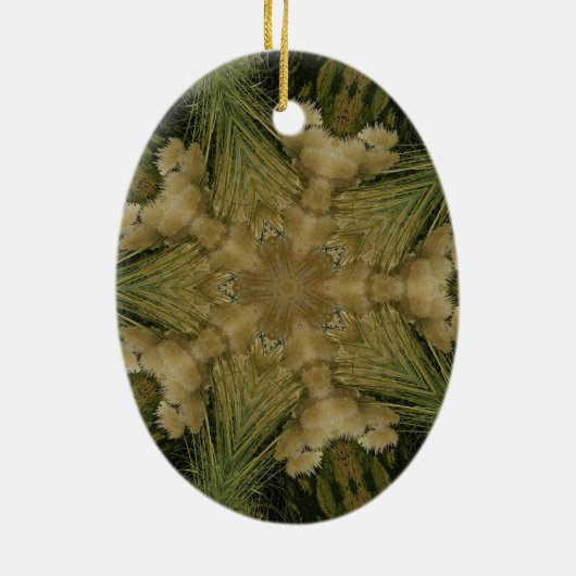 Kaleidoskop Design Star aus Pampas Grass Green Keramikornament (Hinten)