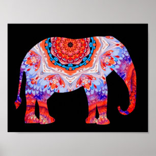 Kaleidoskop-Elefant-Plakat in Blauem und in Orange Poster