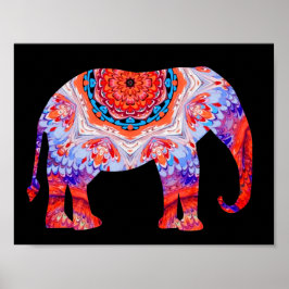 Kaleidoskop Elephant Poster in Blau und Orange