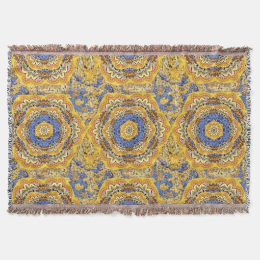 Kaleidoskop Floral Luxury Blue Golden Yellow Mix Decke (Vorderseite)