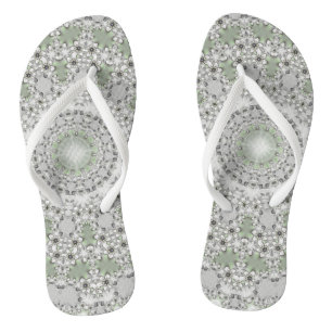 Kaleidoskop Fraktal Mandala - grau-grün Badesandalen