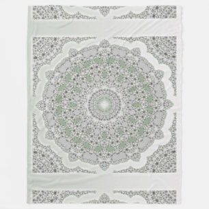 Kaleidoskop Fraktal Mandala - grau-grün Fleecedecke