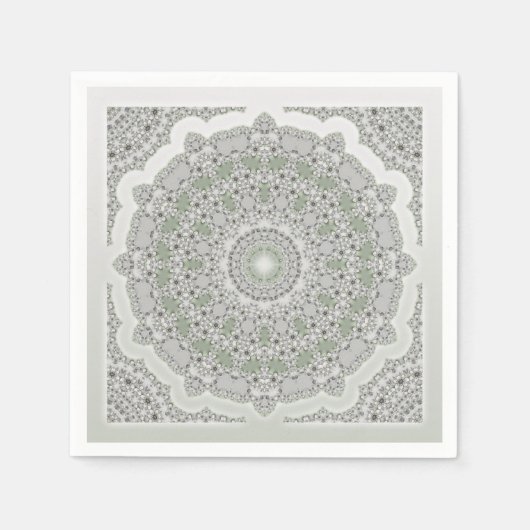Kaleidoskop Fraktal Mandala - grau-grün Serviette (Vorderseite)