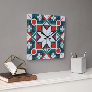 Kaleidoskop gemustert quadratische wanduhr