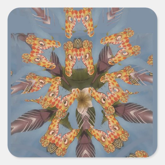 Kaleidoskop Giraffe Mandala: Abstrakte Safari Art Quadratischer Aufkleber (Vorderseite)