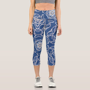Kaleidoskop Hellblau, Weiß, Einzelner Stern Capri Leggings