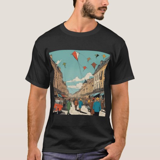 Kaleidoskop - Kite Festival im Stile von Pen & Ink T-Shirt (Vorderseite)