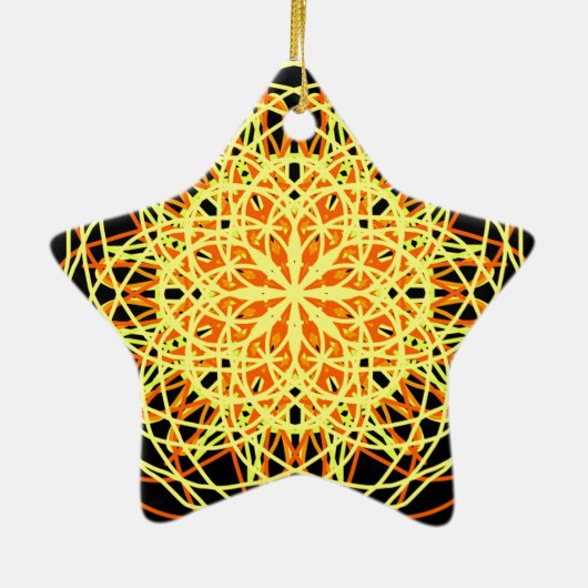 Kaleidoskop Mandala Art Energy Blumen Yellow Keramikornament (Hinten)