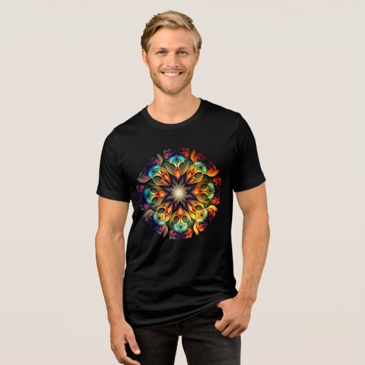 Kaleidoskop Mandala Blume Design-23091 Tri-Blend Shirt (Vorderseite voll)