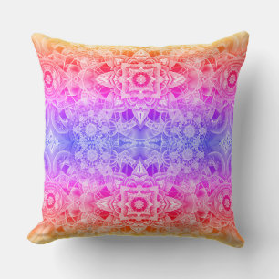 Kaleidoskop-Mandala in Blau, Gelb und Pink Kissen