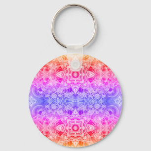 Kaleidoskop-Mandala in Blau, Gelb und Pink Schlüsselanhänger