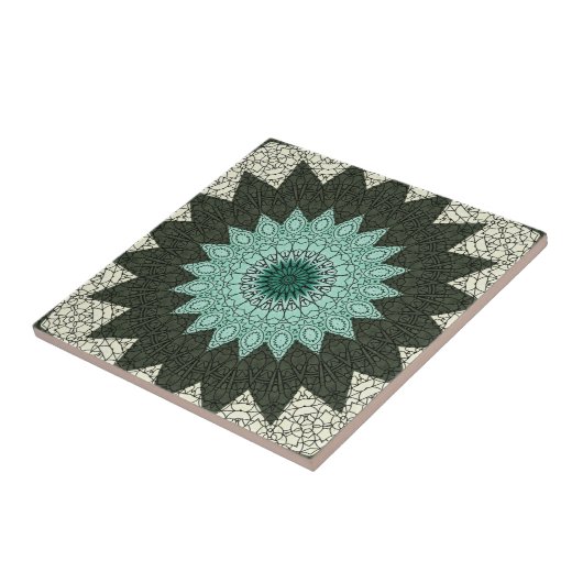 Kaleidoskop Mandala in Grün und Blau Fliese (Seite)