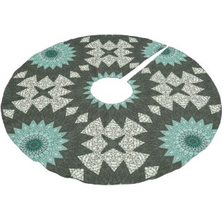 Kaleidoskop Mandala in Grün und Blau Polyester Weihnachtsbaumdecke
