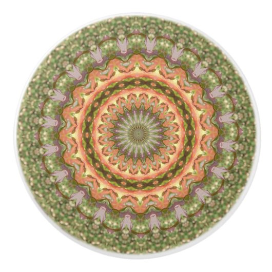 Kaleidoskop Mandala Keramik Knopf grün orange Keramikknauf (Vorderseite)