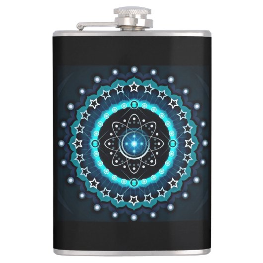 Kaleidoskop Mandala mit schwarzem Hintergrund Flachmann (Vorderseite)