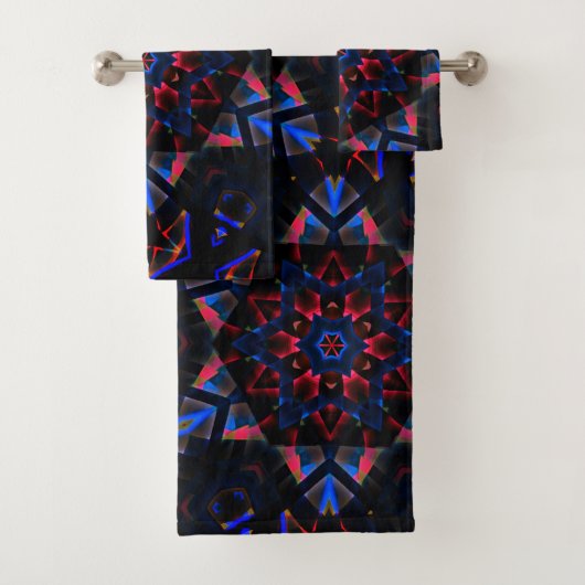 Kaleidoskop mit Hexagon, blau bis lachsfarbig Badhandtuch Set (Insitu)