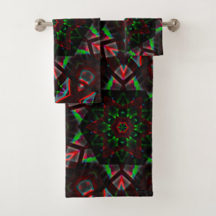 Kaleidoskop mit Hexagon, grün und rot Badhandtuch Set