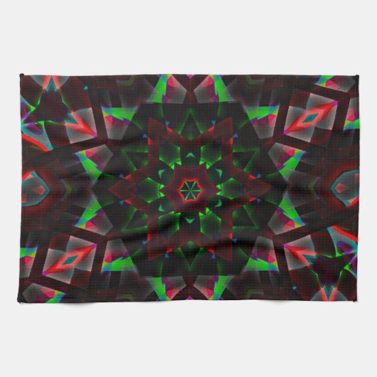 Kaleidoskop mit Hexagon, grün und rot Geschirrtuch (Horizontal)