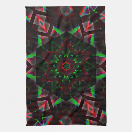 Kaleidoskop mit Hexagon, grün und rot Geschirrtuch (Vertikal)