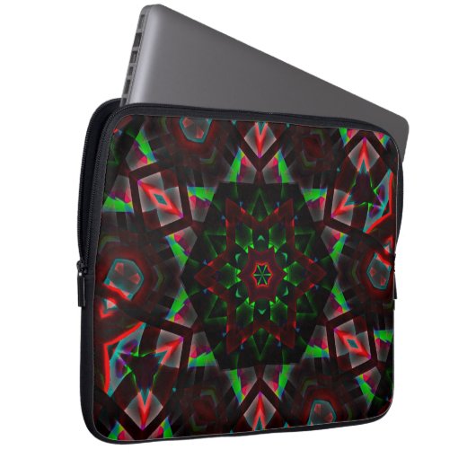 Kaleidoskop mit Hexagon, grün und rot Laptopschutzhülle (Vorne Rechts)