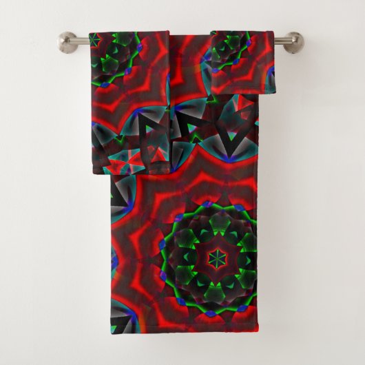Kaleidoskop mit kreisförmigem, grünem und rotem Gr Badhandtuch Set (Insitu)