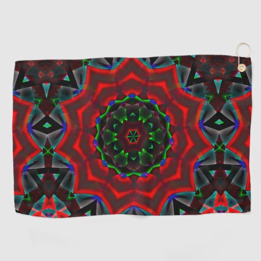 Kaleidoskop mit kreisförmigem, grünem und rotem Gr Golfhandtuch (Horizontal)