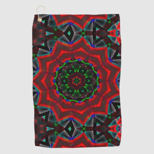 Kaleidoskop mit kreisförmigem, grünem und rotem Gr Golfhandtuch (Vorderseite)