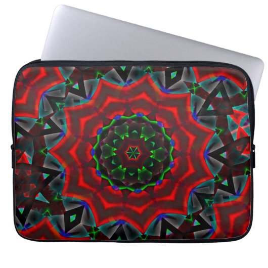 Kaleidoskop mit kreisförmigem, grünem und rotem Gr Laptopschutzhülle (Vorderseite)