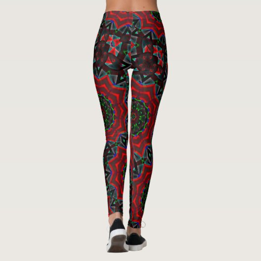 Kaleidoskop mit kreisförmigem, grünem und rotem Gr Leggings (Rückseite)