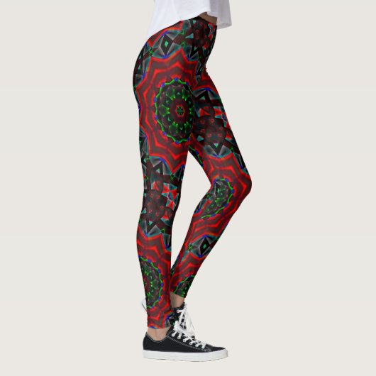 Kaleidoskop mit kreisförmigem, grünem und rotem Gr Leggings (Rechts)