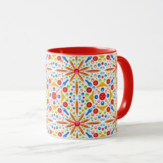 Kaleidoskop-Muster, roter Besatz, Tasse (VorderseiteRechts)