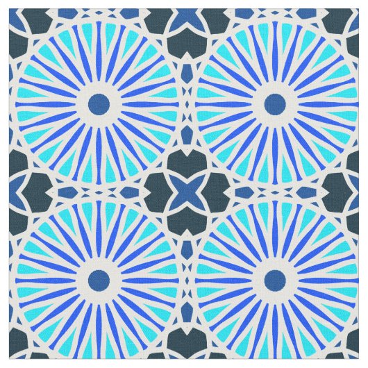 Kaleidoskop Radmuster P Weiße blaue Marine Stoff (Nahaufnahme)