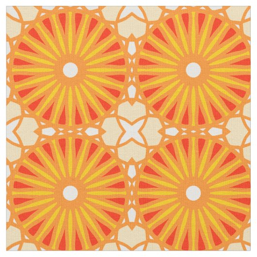 Kaleidoskop Radmuster P Weißes Rotes Gelb Stoff (Nahaufnahme)