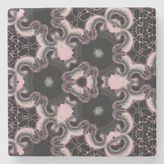 Kaleidoskop, schwarz und rosa steinuntersetzer (Vorderseite)