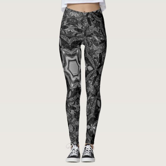 Kaleidoskop Schwarzweißmuster Leggings (Vorderseite)