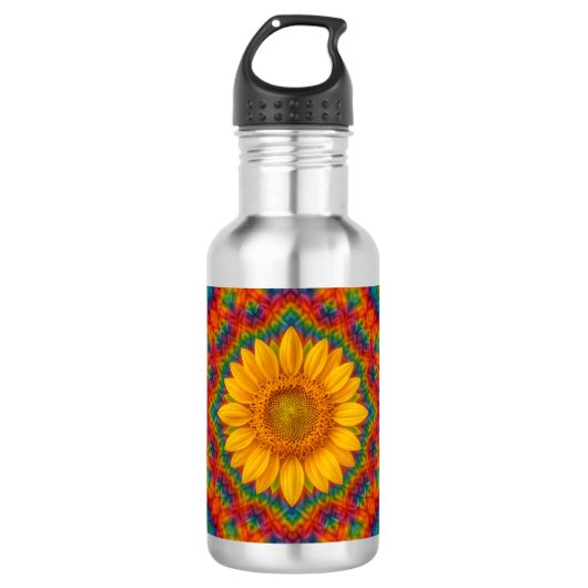 Kaleidoskop-Sonnenblume Edelstahlflasche (Vorderseite)