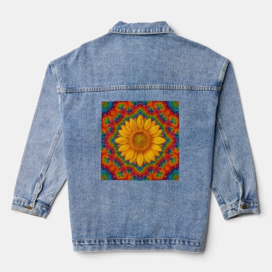 Kaleidoskop-Sonnenblume  Jeansjacke (Rückseite)