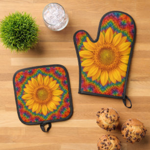 Kaleidoskop-Sonnenblume  Ofenhandschuh & Topflappen-Set