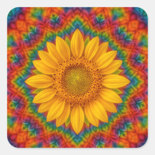 Kaleidoskop Sonnenblume Quadratischer Aufkleber