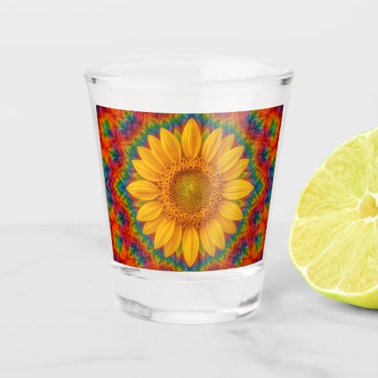 Kaleidoskop-Sonnenblume  Schnapsglas (Vorderseite)