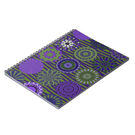 Kaleidoskop-Spaß, Lila-grünes Spiral-Notebook Notizblock (Linke Seite)